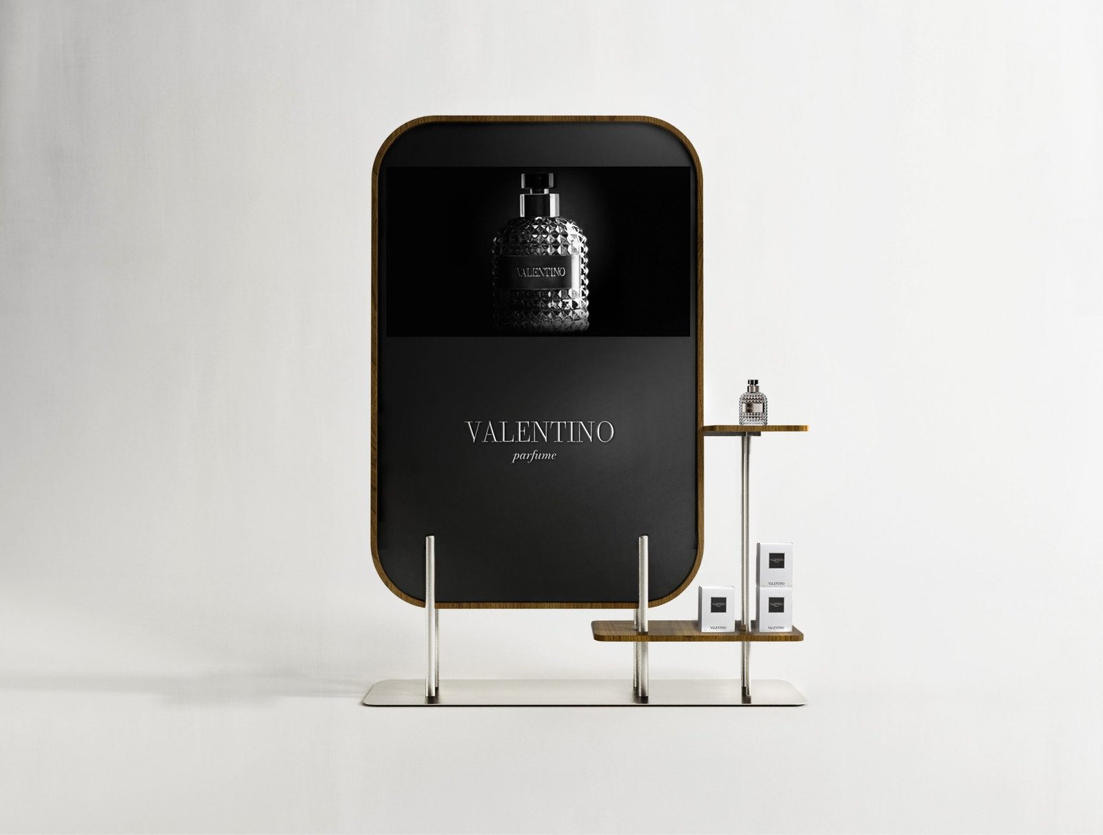 schermo orizzontale con 2 piani cornice legno finitura argento