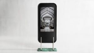 schermo singolo verticale cornice pelle+base marmo wide